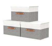 OUTBROS Scatole Portaoggetti con Maniglie, Contenitori Pieghevoli con Coperchio, Organizzatori per Vestiti, 45 x 30 x 30 cm, 3 Pezzi, Grigio/Bianco