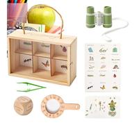 Outdoor Adventure Camping Kit - 3 Inch Kids Explorer Playset | Wooden Educational Activity Set - Interactive learning toys with binoculars magnifier and task cards for outdoor park school