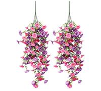 Outdoor Artificial Flowers, Falso Hanging Plants, Set di 2 Morning Glory Silk Flowers, UV Resistant Hanging Vine Set for Garden Balcony Home Decor, Decorative Greenery for Indoor Outdoor Styling Use