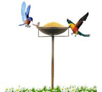 Outdoor Bird Bath, Garden Standing Bird Feeder, 21.65x10.24 Inches Iron Art Decoration Bowl, Patio Animal Water Station for Hummingbird Parrot Parakeet Bee, Rustic Black