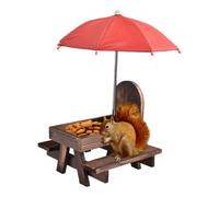 Outdoor Chipmunk Feeder, Picnic Table Wildlife Feeding Station with Umbrella Cover and Wood, Nature Observation Solution for Squirrels, Birds, Canary, Finches, Bluebird