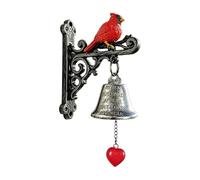Outdoor Dinner Bell - Wall Mounted Retro Decoration Red Cardinal Bird | Entry Door Bell | 21x11x6.5cm Iron Resin 160g With Heart Pendant For Front Door Porch Entryway Balcony Garden Farmhouse Wooden P
