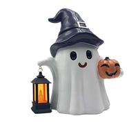 Outdoor Figurine Lights, Outside Solar Statues, Funny Ghost Pumpkin Sculpture with Lanterns, 7.48×5.12×9.84in for Backyard Porch House Cemetery Grave Gardening Birthday