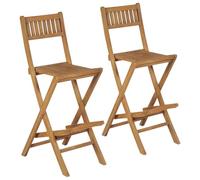 Outdoor Folding Bar Stools 2-Pack, Solid Teak Wood Garden Chairs with Backrest & Footrest, Weather-Resistant Patio Furniture for Terrace, Balcony, Foldable Space-Saving Design, Easy Assembly, Brown