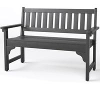 Outdoor Garden Bench with Backrest, All Weather HDPE Park, Durable & Weatherproof Outdoor Furniture Chair, Comfort Patio Bench for Porch, Lawn, or Backyard (Black)