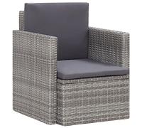 Outdoor Garden Chair with Cushions in Gray Polyrattan - Modern Patio Armchair for Balcony, Backyard - Weather-Resistant PE Rattan & Steel Frame - Includes Removable Washable Cushions - Easy Assembly
