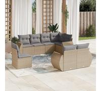 Outdoor Garden Furniture Set 8 Pieces PE Rattan Sofa with Beige Cushions, Waterproof Patio Conversation Set for Terrace Backyard, Modular Design with Removable Washable Covers, Comfortable Seating
