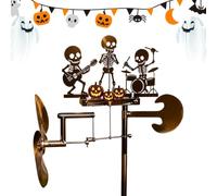 Outdoor Garden Wind Spinners | Rustproof Halloween Skull Rock Band Windmill