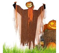 Outdoor Ghost Decoration, Halloween Spooky Pumpkin Decoration, Lighted Rotating Pumpkin Head Ornament with Eerie Sound for Front Yard, Garden, Home, Porch, Tree, Patio, and Courtyard, 192x122x20cm