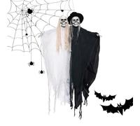 Outdoor Halloween Couple Decor, Weatherproof Bride & Groom Ghost Figurines with Glowing Red Eyes, Scary Hanging Ornaments for Tree, Garden, Door, Patio, Ceiling, and Lawn Display