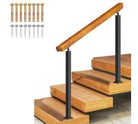 Outdoor il per scale a 3 gradini in legno massiccio + ringhiera in ferro battuto perfetto per gradini in calcestruzzo/ponte, ideale per 1-3 gradini e soluzione di sicurezza elegante