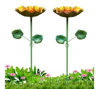 Outdoor Metal Bird Bath, Flower Shaped Iron Art Feeder, 2 Piece Decorative Garden Accessory, Strong Weather Resistant Design, Suitable For Bees Hummingbirds Patio Lawn Balcony Courtyard Backyard