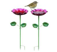 Outdoor Metal Bird Bath, Flower Shaped Iron Art Feeder, 2 Piece Decorative Garden Accessory, Strong Weather Resistant Design, Suitable For Bees Hummingbirds Patio Lawn Balcony Courtyard Backyard