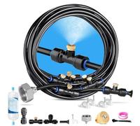 Outdoor Mist Cooling System, Garden Spray Cooling Irrigation System, with Adjustable Brass Spray Nozzle and Water Filter, for Terraces, Porches, Lawns, Greenhouses, Gazebos, Parasols (10M)
