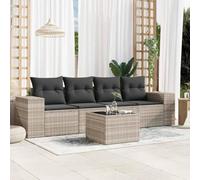 Outdoor Patio Furniture Set 5 Piece with Light Gray Cushions, PE Rattan Garden Sofa Set with Tempered Glass Table for Terrace Backyard Balcony, Weather Resistant Modular Sectional Seating Group