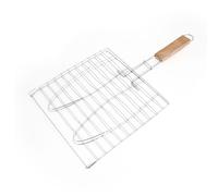 Outdoor Picnic Barbecue Wooden Handle Metal Grill Double Fish Rack