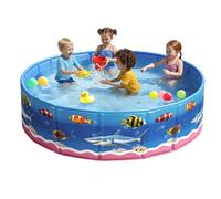 Outdoor Pool - Round Sea Themed Bathtub, Foldable No Inflation Design, Cartoon Underwater Print Pattern, Durable Puncture Resistant PVC Boy Girl Pet Patio Backyard Summer Play