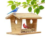 Outdoor Seed Feeder, Weatherproof Bird House, Squirrel Resistant Feeding Station with Enclosed Design, Rustic Wood Bird Cage Unit, Hanging Garden Feeder Setup, Feeding House for Patio and Yard