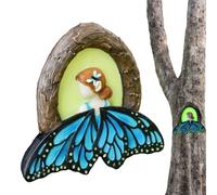 Outdoor Tree Decor Set, Glow In The Dark Miniature Butterfly Fairy Statue, Resin Garden Ornament Decoration, Durrable Weather Resistant Yard Figurines, Night Garden Accent For Tree Lawn Patio