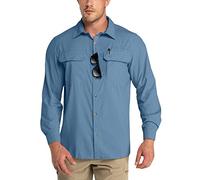 Outdoor Ventures Camicia da uomo a maniche lunghe, camicia funzionale, ad asciugatura rapida, casual, traspirante, primavera estate, autunno, con tasche, L