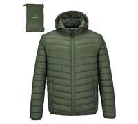 Outdoor Ventures - Giacca da uomo trapuntata, impermeabile, antivento, con cappuccio, leggera, con tasche, verde militare, L
