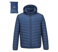 Outdoor Ventures - Giacca da uomo trapuntata, impermeabile, antivento, leggera, con cappuccio, giacca invernale con tasche, blu navy, M