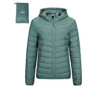 Outdoor Ventures Giacca trapuntata da donna, leggera, avvolgente, calda, con cappuccio, foderata, con tasche, per il tempo libero, le escursioni, i viaggi, Verde agata, M
