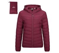 Outdoor Ventures Giacca trapuntata da donna, leggera, avvolgente, calda, con cappuccio, foderata, con tasche, per il tempo libero, le escursioni, i viaggi, rosso vivo, M