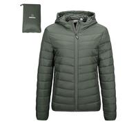 Outdoor Ventures Giacca trapuntata da donna, leggera, avvolgente, calda, con cappuccio, foderata, con tasche, per il tempo libero, le escursioni, i viaggi, verde militare, XL
