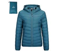 Outdoor Ventures Giacca trapuntata da donna, leggera, avvolgente, calda, con cappuccio, foderata, con tasche, per il tempo libero, le escursioni, i viaggi, Ceramica Blu, L