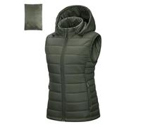 Outdoor Ventures Gilet trapuntato da donna con cappuccio, ripiegabile, per | Impermeabile, caldo, leggero, 3 tasche, ibrido foderato, cerniera su tutta la lunghezza, per escursioni, campeggio, viaggi