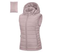Outdoor Ventures - Giubbotto trapuntato da donna con cappuccio, pieghevole, per mezza stagione, imbottito ibrido, sportivo, da donna, caldo, con scollo a camicia, per ciclismo, escursionismo