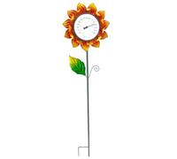 Outdoor Weather Gauge Decor - Floral Stake Temperature Meter, Sun Theme Garden Ornament Display, Yard Climate Reading Indicator Tool, Metal Decorative Monitoring Device | Patio Landscape Enhancement