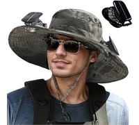 Outdoor Wide Brim Sun Hat with Solar Fan, 2025 New Sun Bucket Hat for Men Womens, Waterproof Removable Outdoor Solar Fan Hats for Men Solar & USB Charging (B)