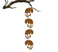 Outdoor Wind Chimes - Rusty Halloween Skeleton Decor | With Natural Jute