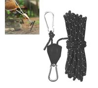 Outdoor Windproof Rope, Portable Adjustable Fix Camping Rope, Heavy Duty Ratchet Tie Down Straps with Pulley, Adjustable Rope Pulley System for Outdoor Activities (Black)