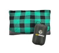 outdoorer Cuscino da campeggio, verde a quadretti, leggero, piccolo sacco, cuscino da viaggio