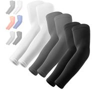 OutdoorEssentials UV Sun Protection Arm Sleeves - Compression Arm Sleeve, UV Arm Sleeves Men, Women - Golf Cooling Sleeves, 3 paia: 1 paio nero, 1 paio bianco, 1 paio grigio scuro, OSFM