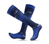 OutdoorMaster 2 Paia Calze da Sci per Uomo, Calze Termiche Invernali da Snowboard Traspiranti per Sport All'aria aperta con Design OTC/Polsini Antiscivolo (L, Blu Scuro)