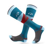 OutdoorMaster 2 Paia Calze da Sci per Uomo, Calze Termiche Invernali da Snowboard Traspiranti per Sport All'aria aperta con Design OTC/Polsini Antiscivolo (M, Blu Grigio)