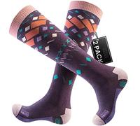 OutdoorMaster 2 Paia Unisex Calze da Sci per Uomo & Donna, Calze Invernali da Snowboard Traspiranti per Sport All'aria Aperta con Design OTC/Polsini Antiscivolo (M, Viola)