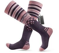 OutdoorMaster 2 Paia Unisex Lana Merino Calze da Sci per Uomo & Donna, Calze Invernali da Snowboard Traspiranti Termico per Sport all'aperto con Sopra il polpaccio Design/Polsini Antiscivolo