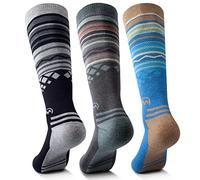 OutdoorMaster Calzini da sci, confezione da 3 pezzi, in lana merino, con polsino antiscivolo sopra il polpaccio, per uomini e donne, nero, blu, grigio, M