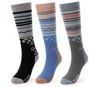 OutdoorMaster Ski Socks 3-Pack Merino Wool, Over The Calf Non-Slip Cuff for Men & Women, Black Blue Grey, M