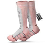 OutdoorMaster Calzini da sci per bambini, confezione da 2 calzini termici a compressione invernale in lana merino con ragazzi e ragazze, polsino antiscivolo sopra il polpaccio per sci, snowboard