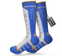 OutdoorMaster Calzini da sci per bambini, confezione da 2 calzini termici a compressione invernale in lana merino con ragazzi e ragazze, polsino antiscivolo sopra il polpaccio per sci, snowboard