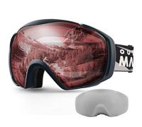 OutdoorMaster Maschera da Sci Premium Unisex con Custodia, Occhiali da Snowboard, Occhiali da Sci, Protezione UV al 100%, Occhiali da Sci Antiappannamento per Donne, Uomini, Ragazzi e Ragazze