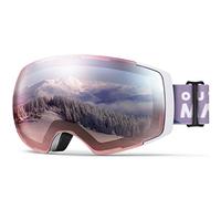 OutdoorMaster Maschera da Sci PRO, Senza cornice, Lenti intercambiabili Occhiali da Sci Snowboard, Protezione UV400 Maschera Sci da Donna&Uomo (Montatura bianca Lenti rosso-rosa VLT28%)