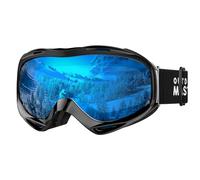 OutdoorMaster OTG, occhiali da sci e snowboard, per uomini, donne e ragazzi, 100% protezione UV (montatura nera + lenti VLT 15,6% blu)