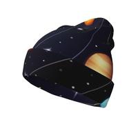 Outer Space Solar System Ladies Warm Knit Hat Gift Thermal Fleece Lining Men Winter Beanie Hat Warm Women Winter Black